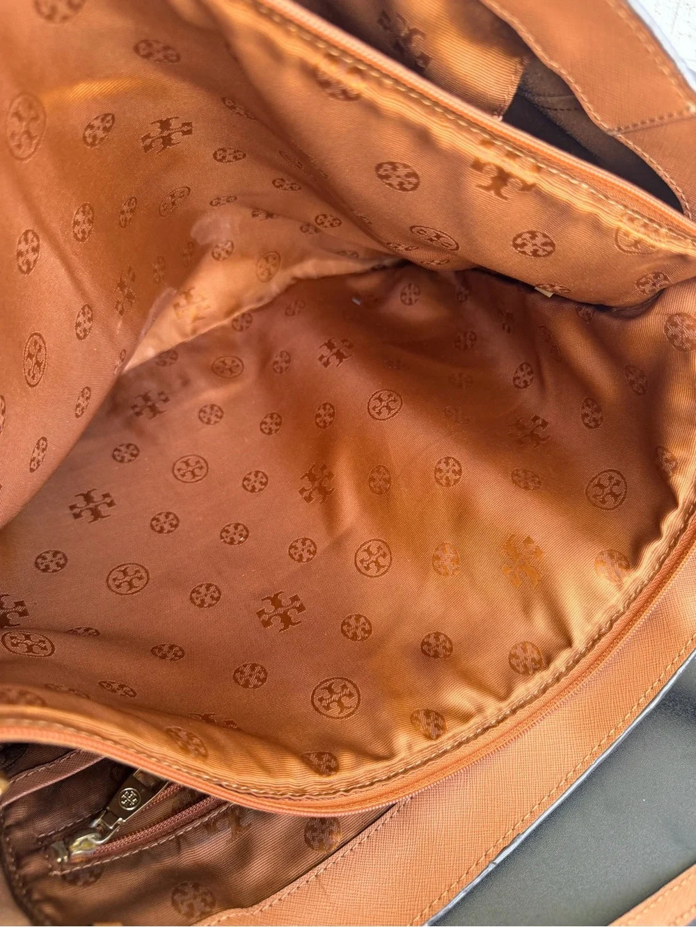 Tory Burch Caramel Leather Tote with Gold Logo